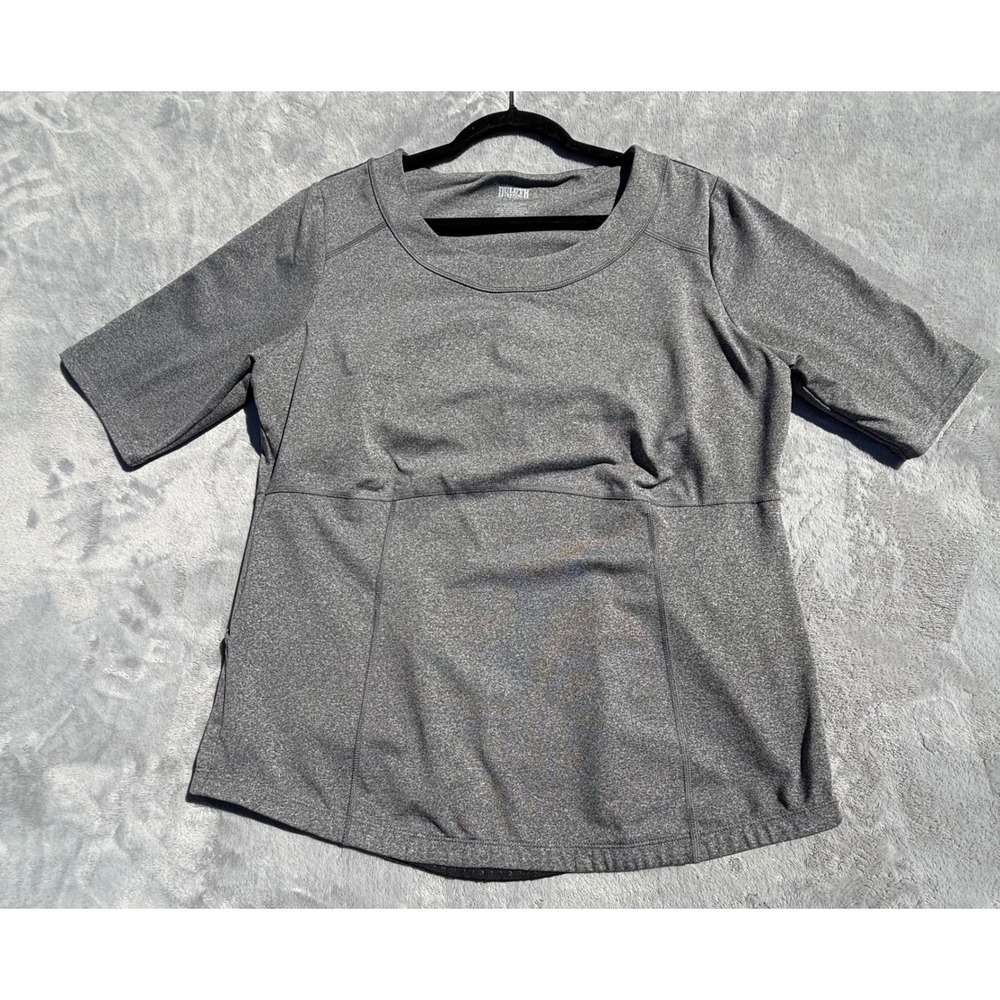 Duluth Trading Co Womens Gray Short Sleeve Empire Waist Active Top Pockets Large
